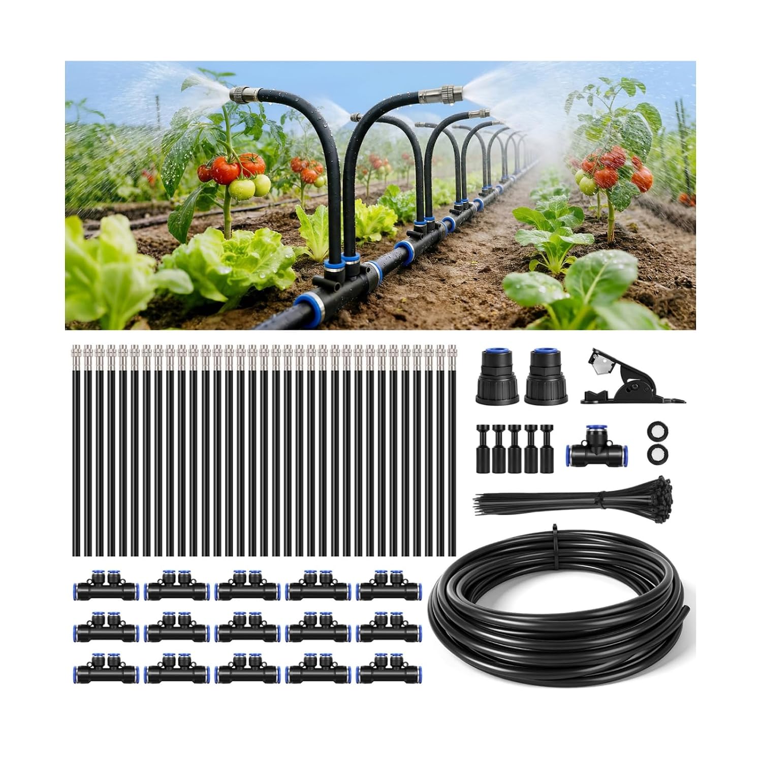 Detalle de Wirv kt 50FT High-Flow Garden Irrigation System, 12mm Tubing, 30 Adjustable Nozzles