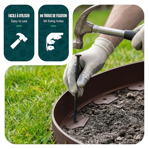 Detalle de VOUNOT Bordo Giardino Flessibile 10 m – Bordura aiuole plastica marrone con 30 chiodi di fissaggio, 5 cm di altezza