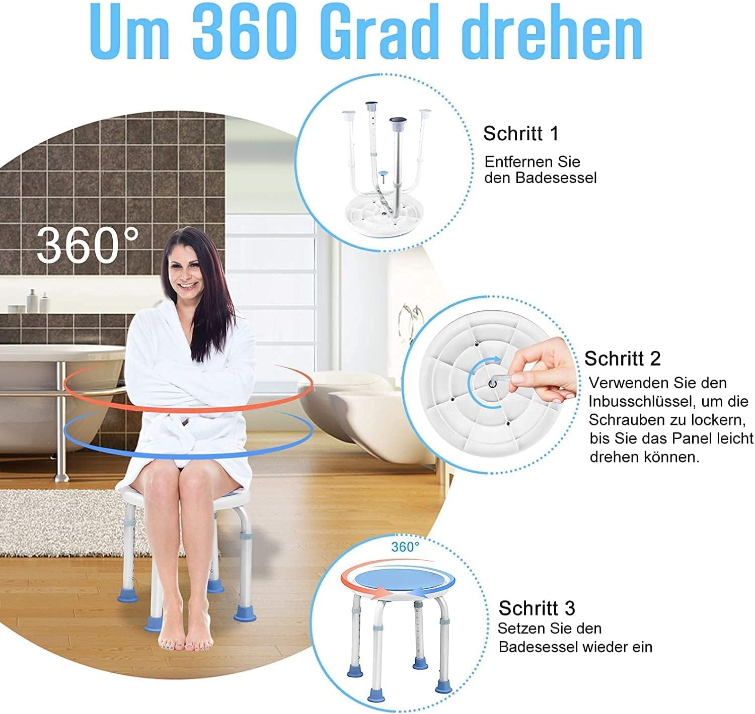 Thumbnail 4 de UISEBRT Duschhocker mit 360° Drehfunktion