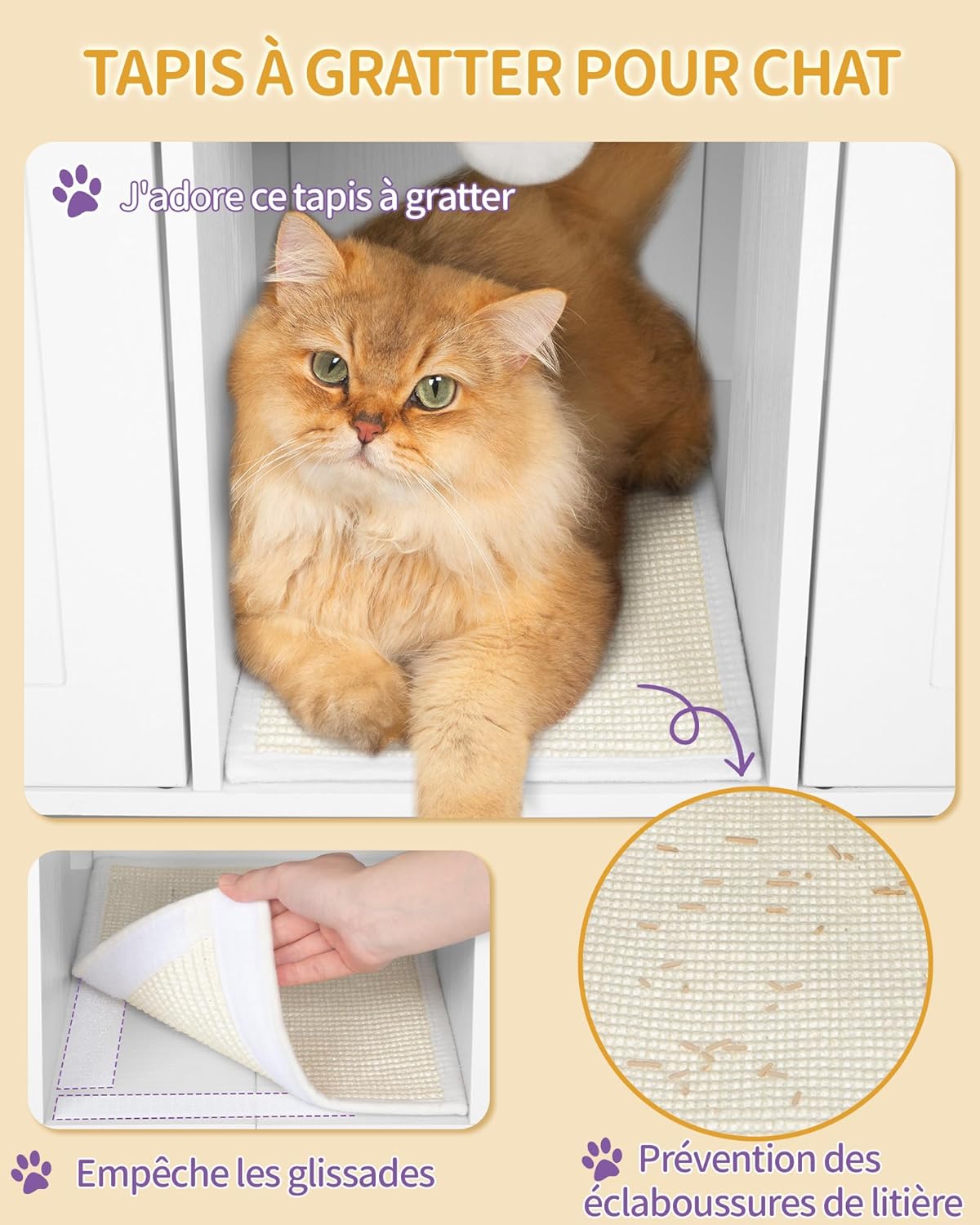 Thumbnail 5 de Hzuaneri Meuble litière pour 2 chats CB86513A (140 x 48 x 62 cm) blanc et or