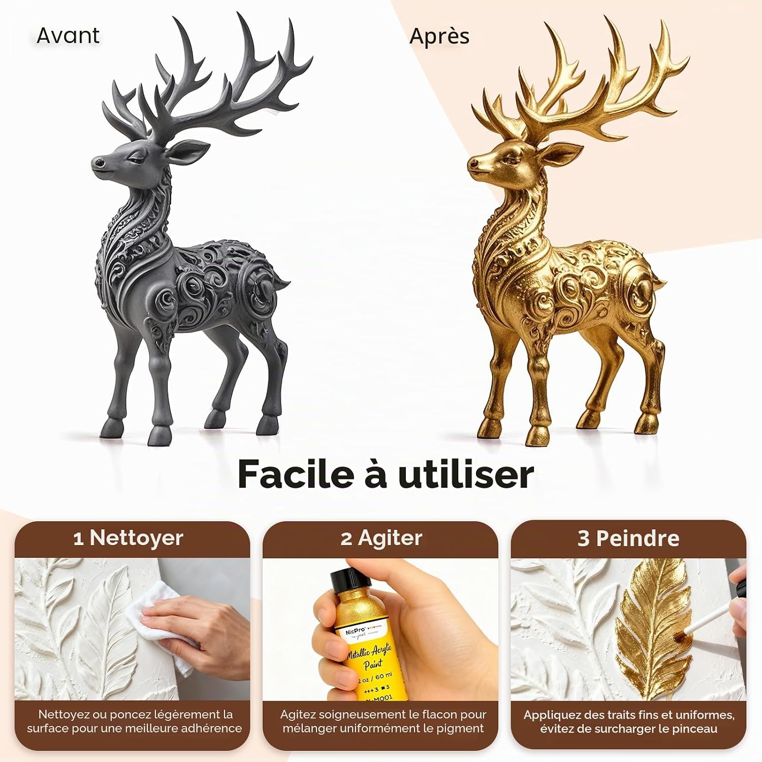 Thumbnail 6 de Nicpro Peinture Dorée Métal – Acrylique Or, 60 ml