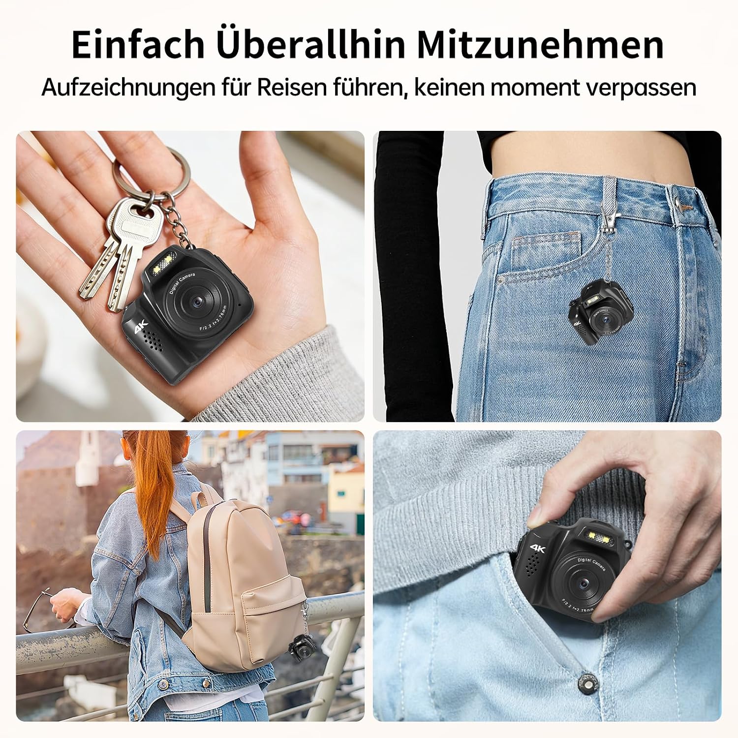 Detalle de Mini Schlüsselanhänger Digitalkamera 1,54 Zoll – 4K Mini Kamera im Retro-Design, 16 GB Speicher, Ultraportabel