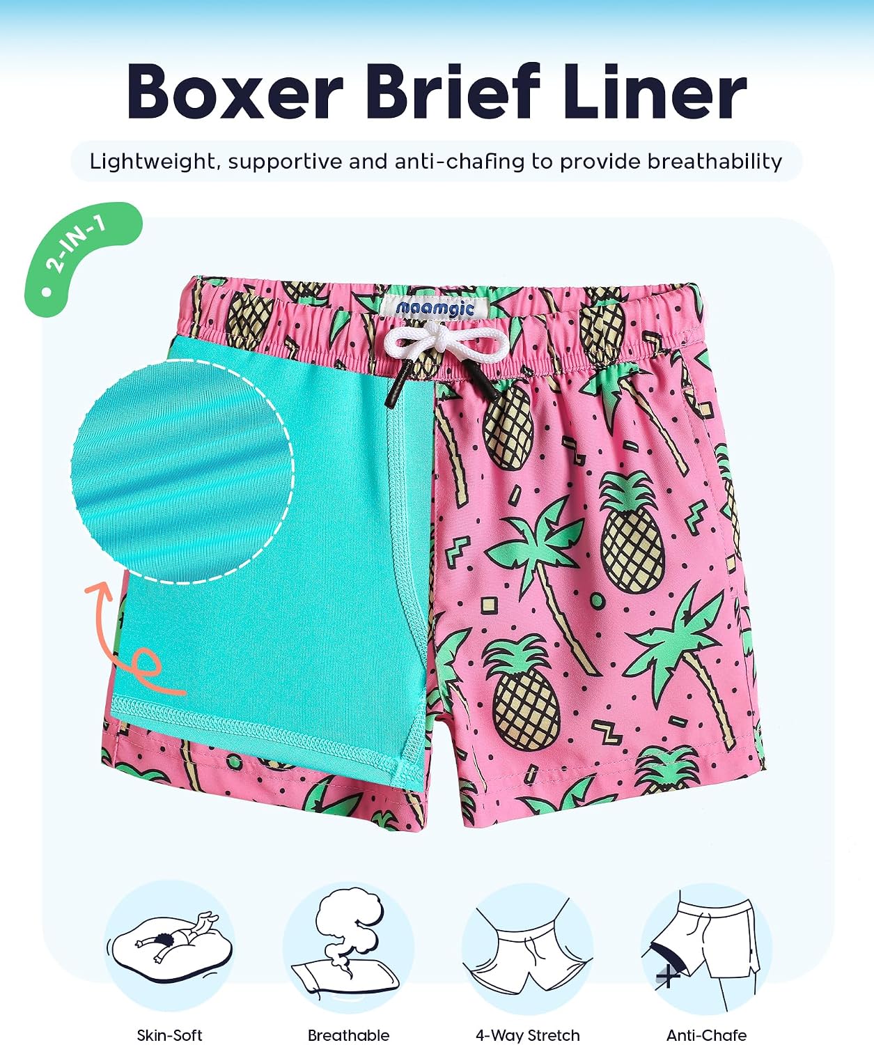 Detalle de maamgic Kids Compression Swim Trunks with Lined Comfort