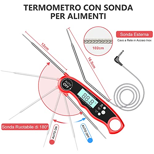 Detalle 2 de CIRYCASE Termometro da Cucina: lettura rapida e sonda esterna lunga 102 cm per forno e BBQ