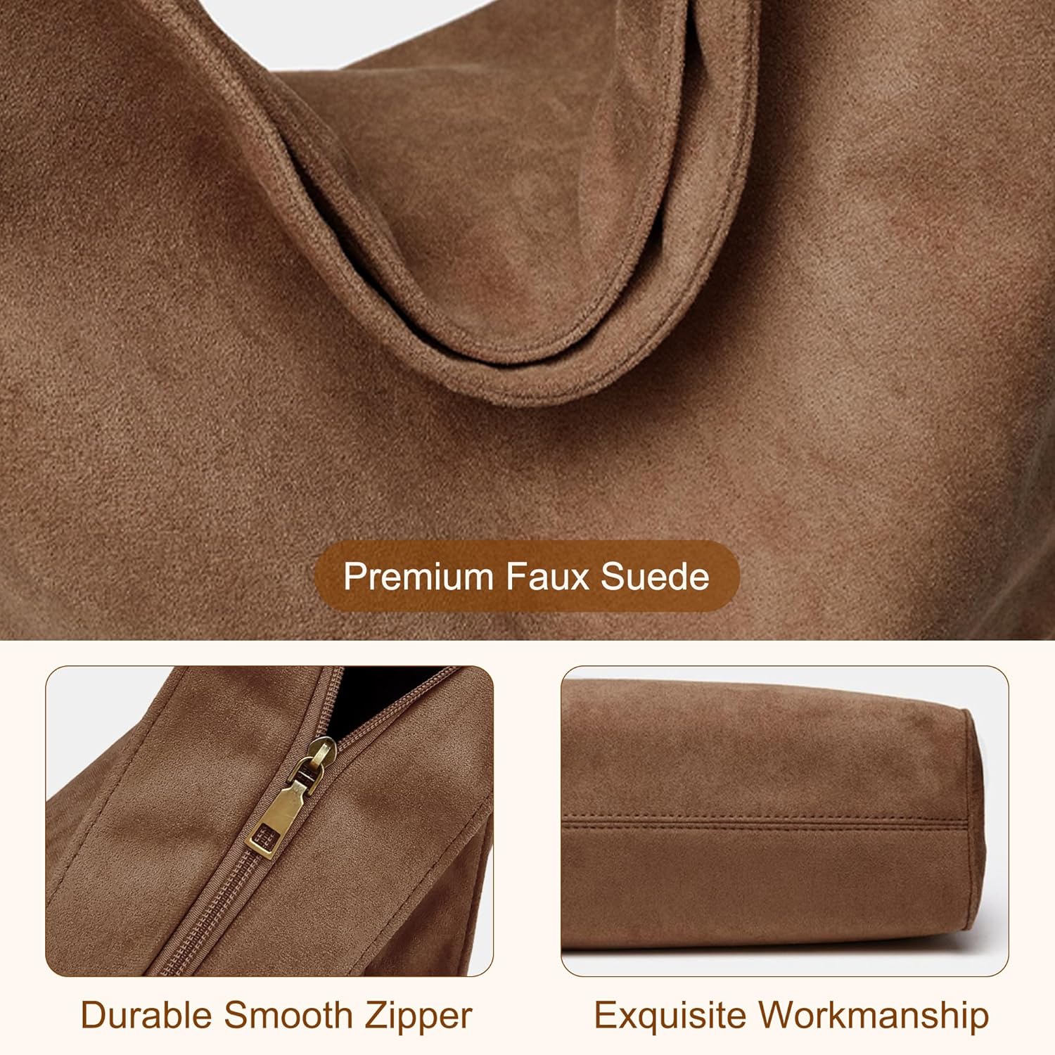 Thumbnail 4 de Gluckstar Sac à main femme en suédine (imit. daim) grand cabas avec zip