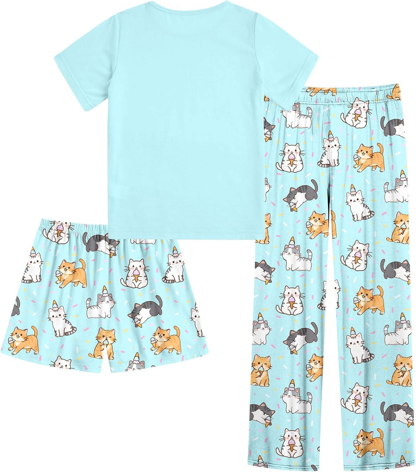Detalle 2 de Kinberr Girls’ 3-Piece 3D-Print Pajama Set, Snug Fit, Ages 5–14Y