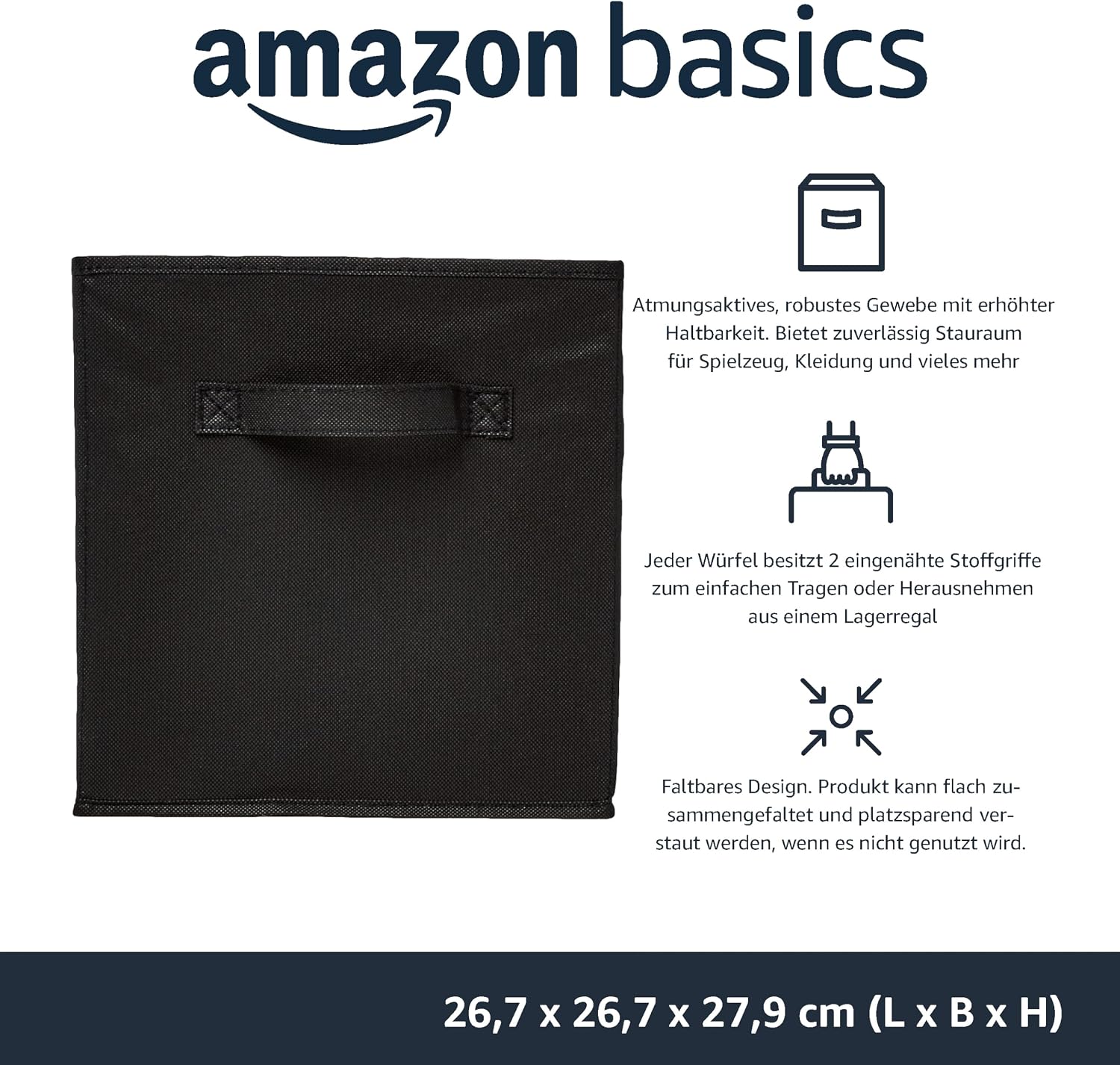 Detalle de Amazon Basics Zusammenklappbarer Aufbewahrungswürfel aus Stoff, 6er-Set, Schwarz