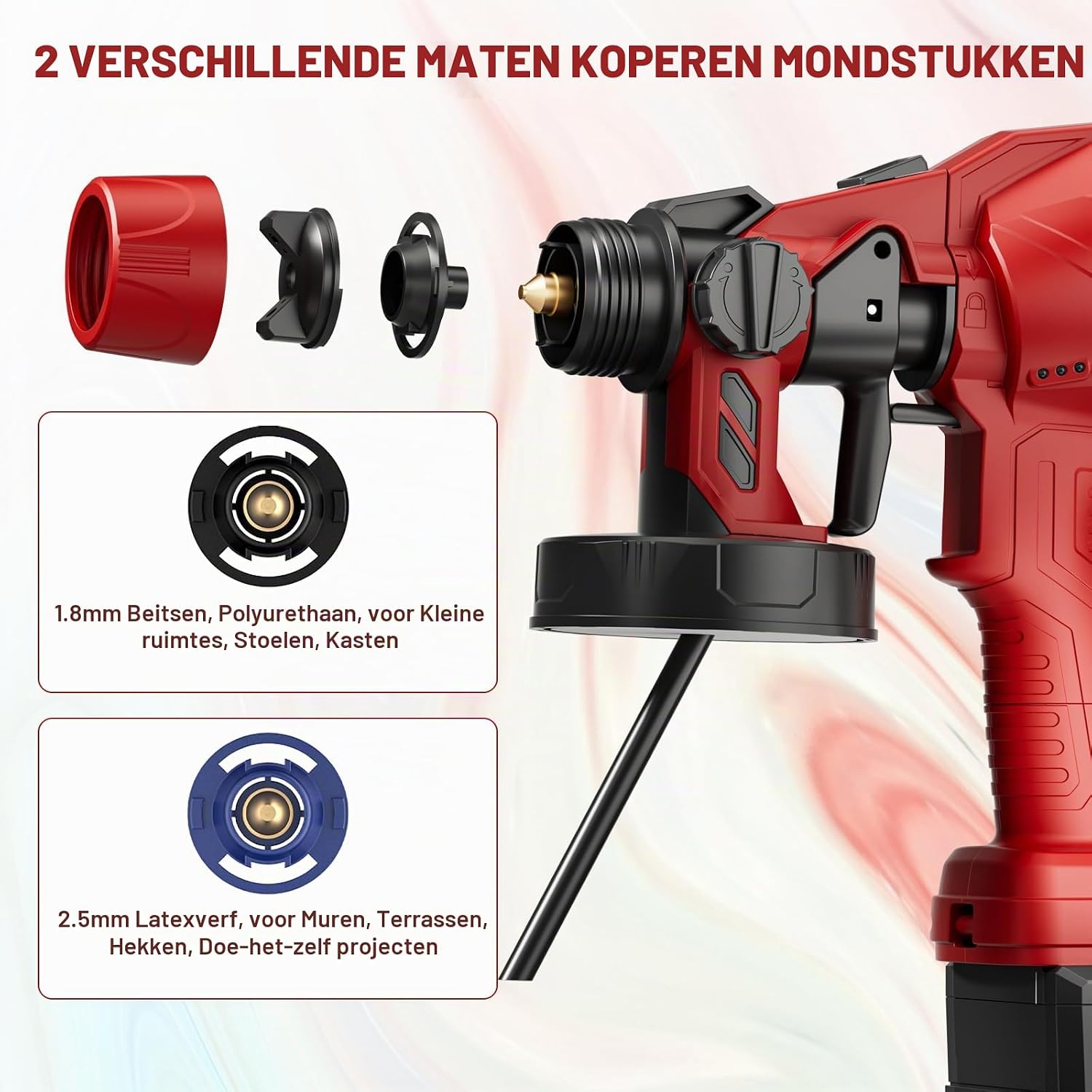Detalle de GGiking accu-verfspuitsysteem voor Milwaukee M18, 2 sproeiers en 1-liter tank