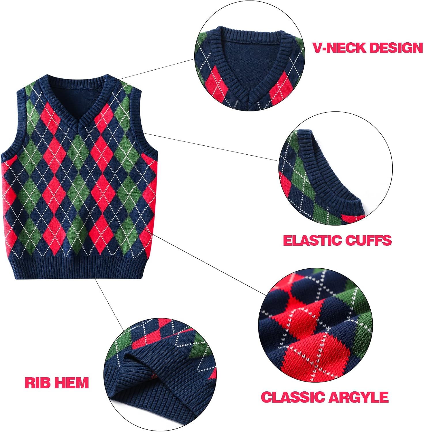 Detalle de KID1234 Boys Jumper Knit Vest – Cotton Knitwear for 4–14 Years