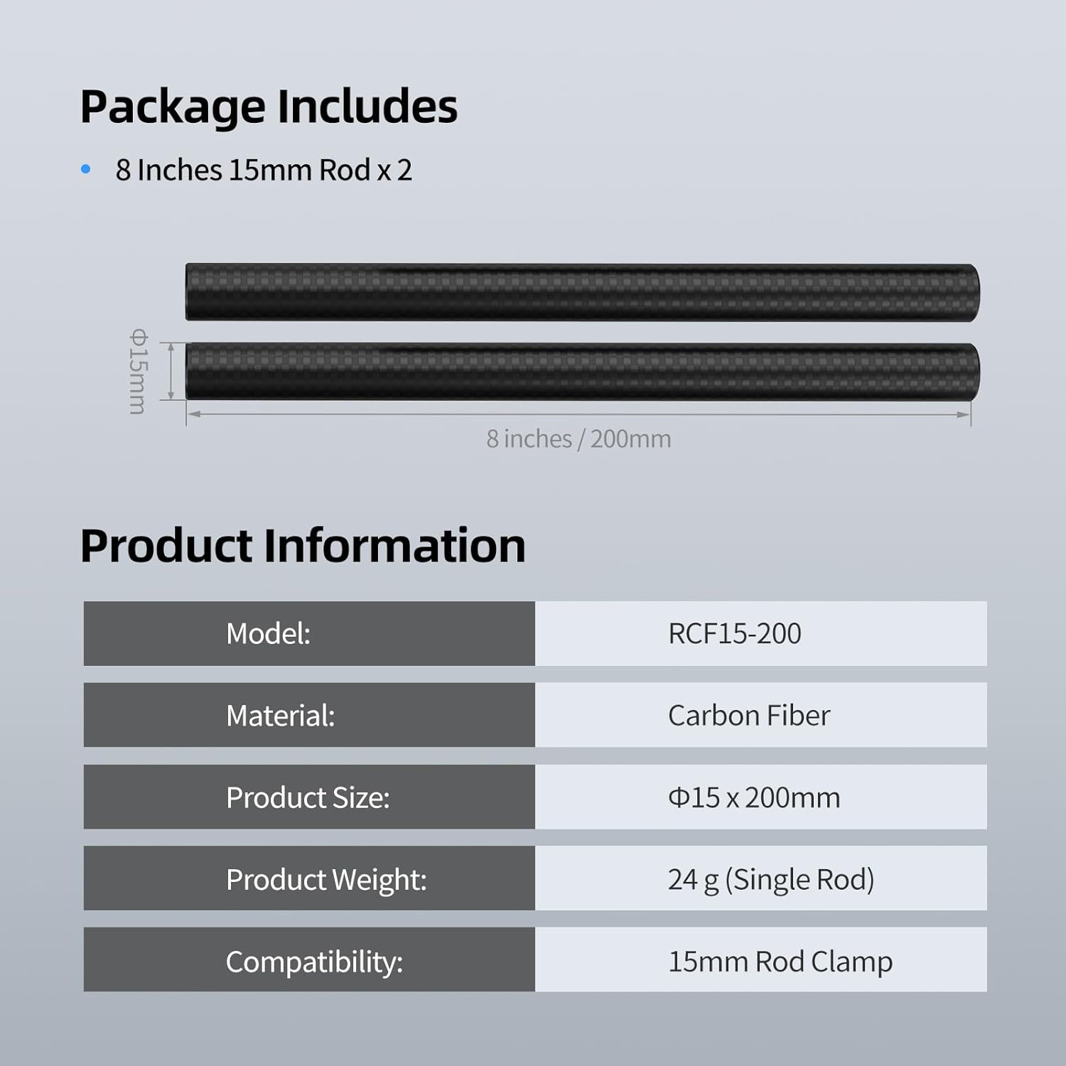 Detalle de Nitze 15mm Kohlefaser-Stangen, 20 cm Länge (2er-Set) – 15 mm Durchmesser, M11 Innengewinde