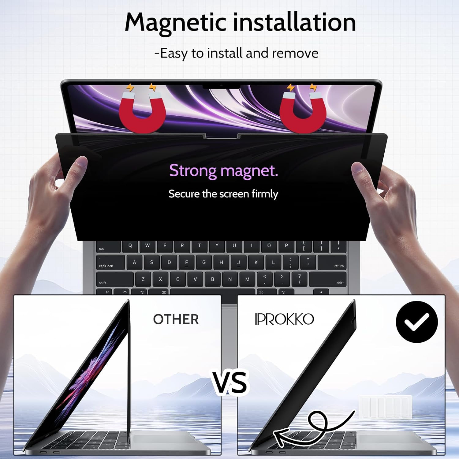 Thumbnail 2 de IPROKKO 360° Magnetic Privacy Screen for MacBook Air 13.6" (2022–2026) with 4-Way Privacy and Removable Matte Anti-Glare Filter
