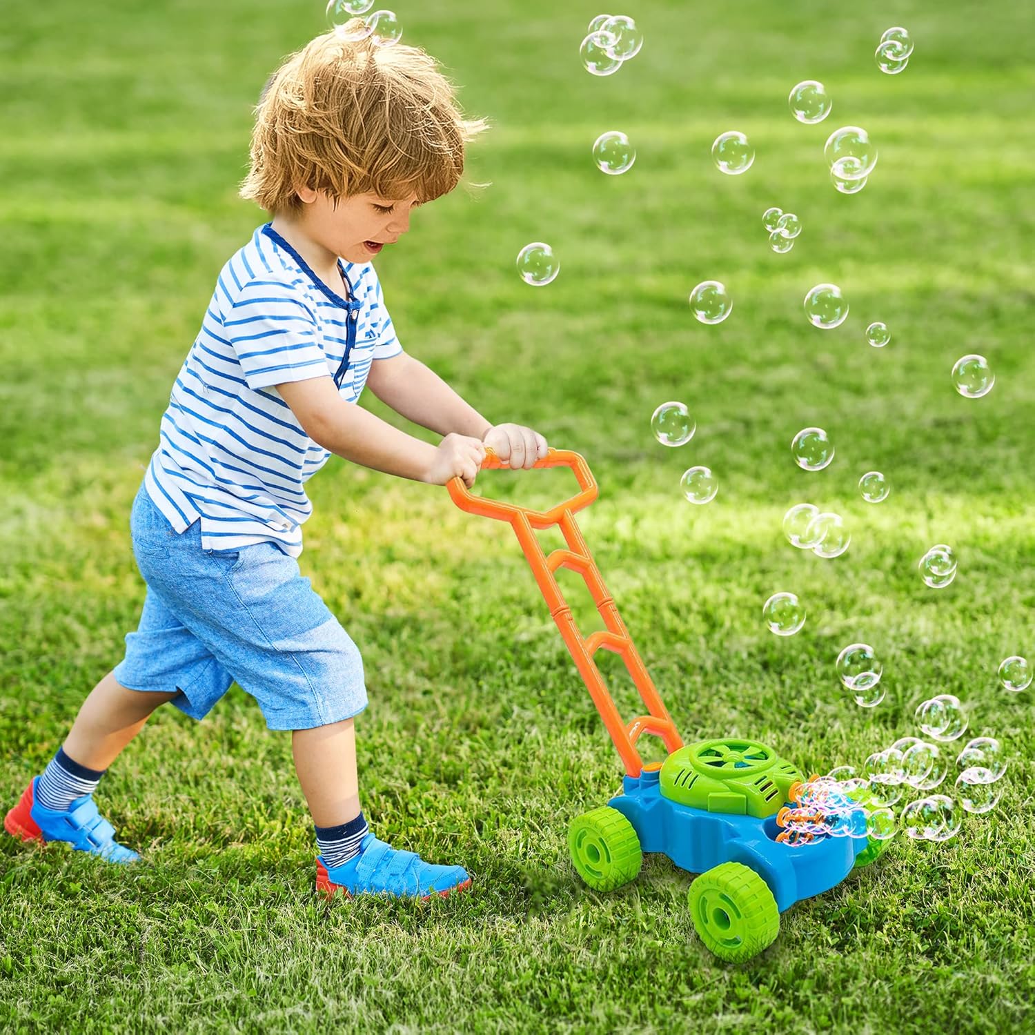 Detalle de ArtCreativity Bubble Lawn Mower Toy for Toddlers (Ages 1–3) — Bubble-Blowing Push Mower with Sound Effects