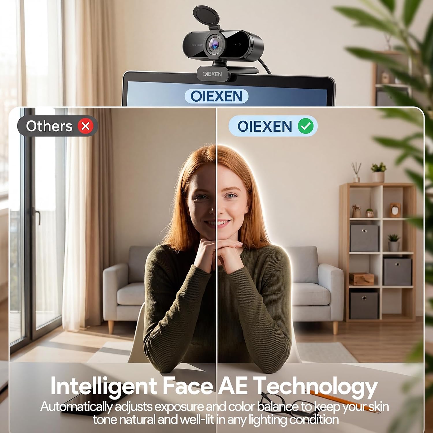 Thumbnail 2 de OIEXEN 1080P Webcam with Microphone and Privacy Cover — Plug & Play for UK Home Offices