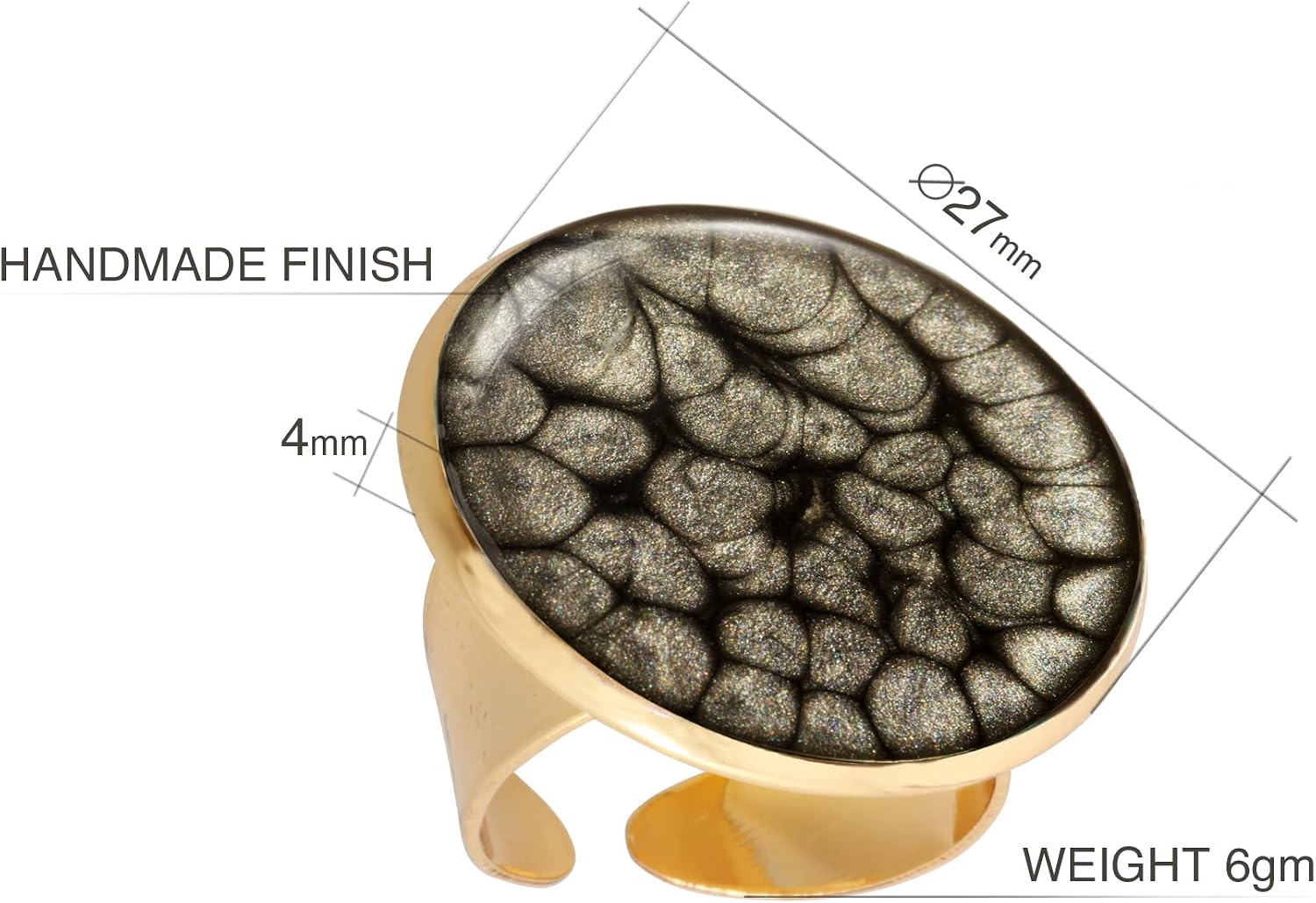 Thumbnail 1 de Dragon Porter Classiques Glamoureux Ronde Grosse Bagues Fantaisie Réglable – Style 15 – Noir Or