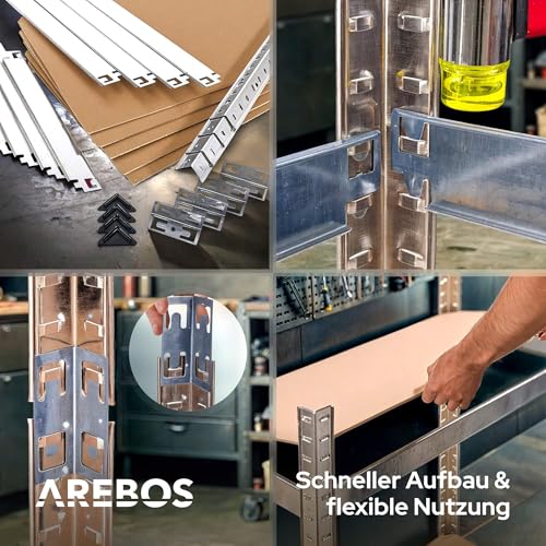 Detalle 2 de Arebos Schwerlastregal-Set 180 x 90 x 40 cm – 875 kg Tragkraft, verzinkt, 5 verstellbare MDF-Böden