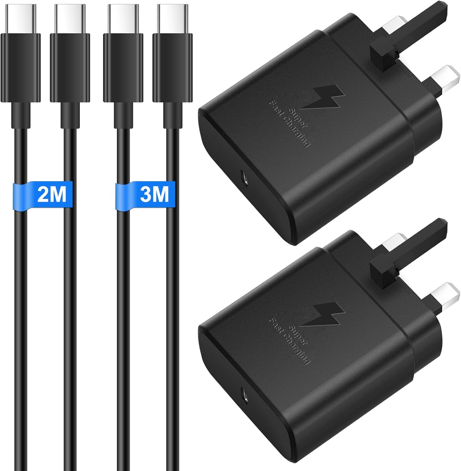 Detalle de 45W Super Fast USB-C Charger for Samsung Galaxy (2-Pack) with 2m & 3m Cables
