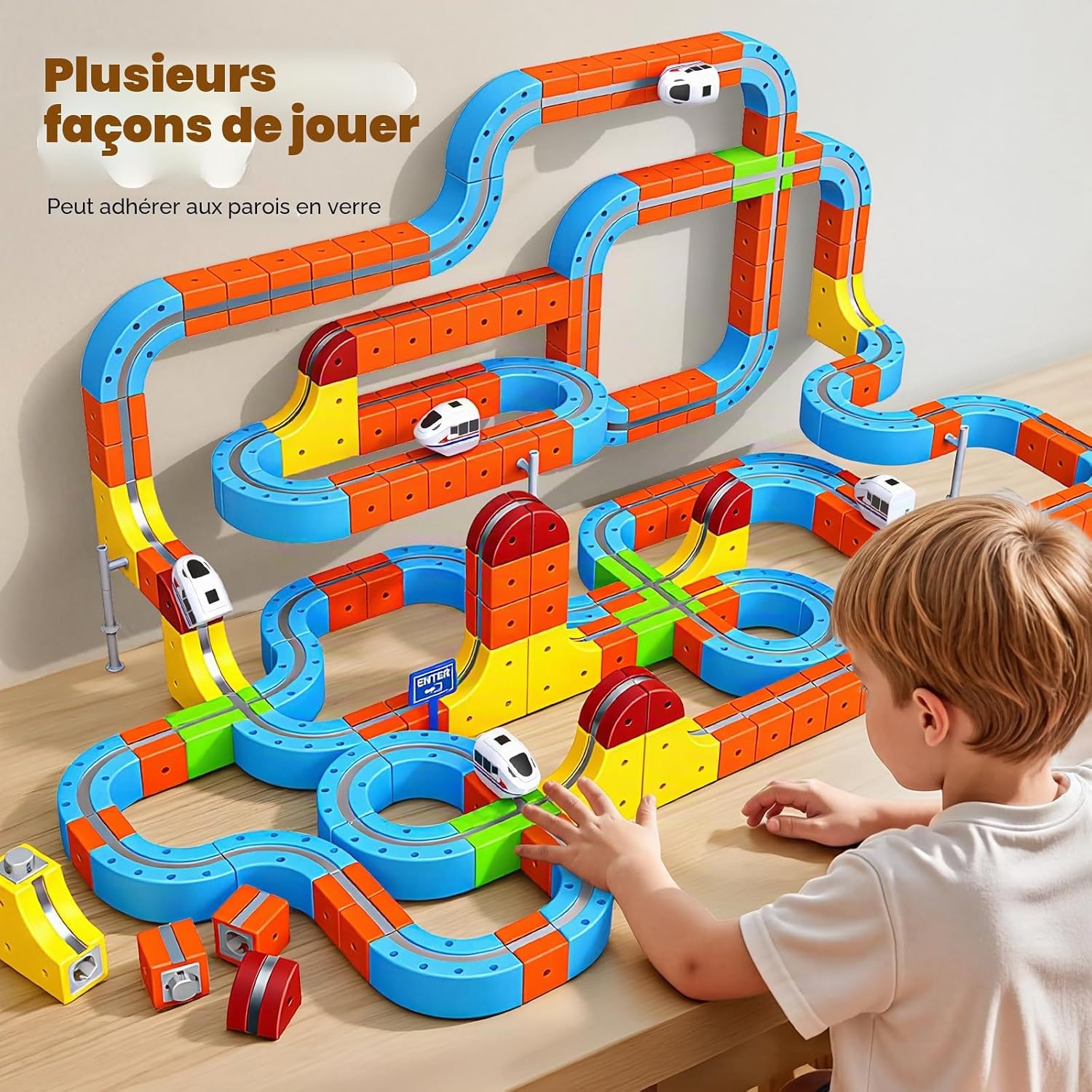 Detalle de 150 Pièces DIY Cube Track: Circuit Flexible et Train Électrique pour les enfants de 3 à 8 ans
