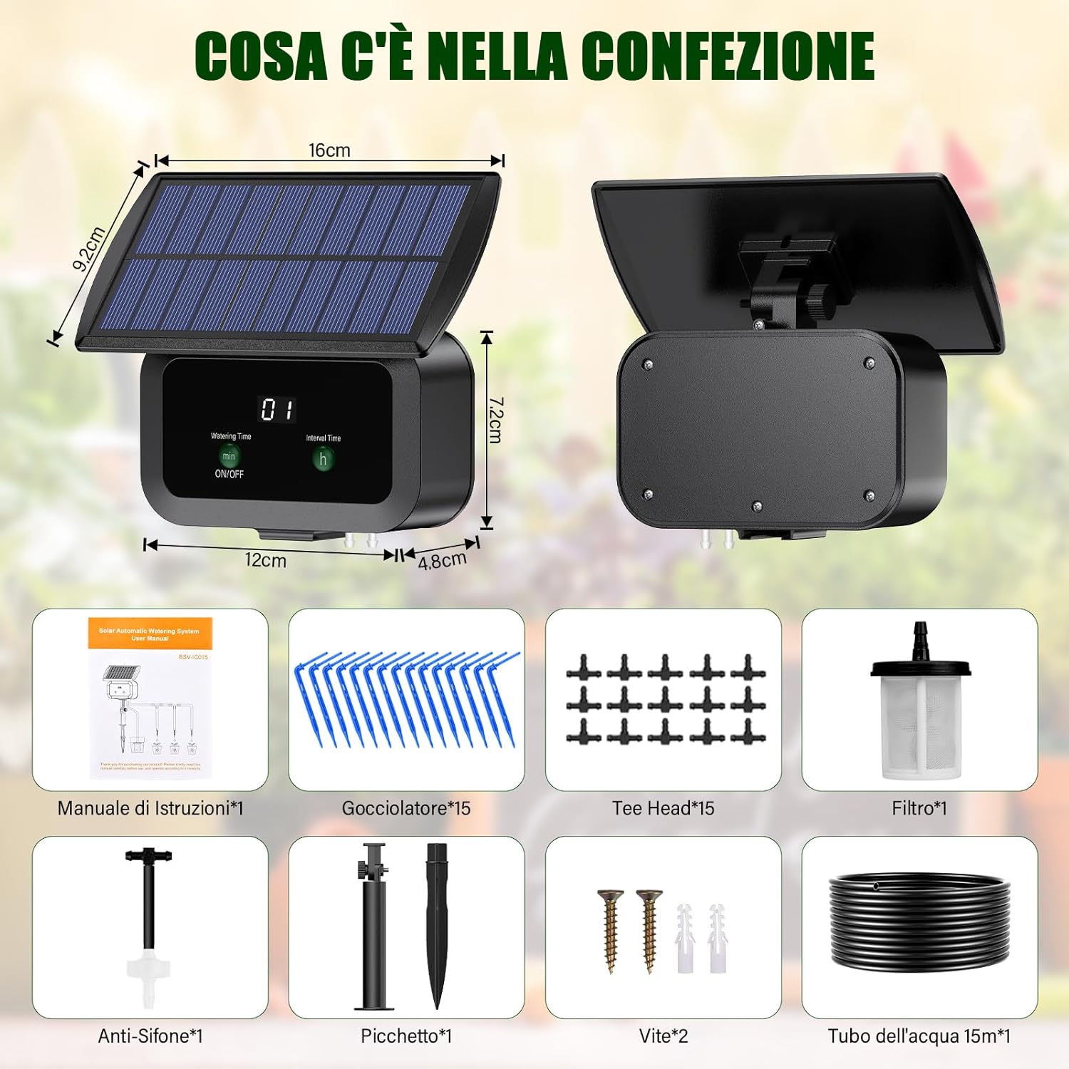Detalle 2 de Kit di Irrigazione Automatica Solar: irrigazione a tempo per piante in foto, balcone e giardino