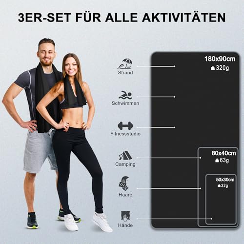 Detalle de Flaveano Mikrofaser Handtuch Schnelltrocknend – Reisehandtuch 3er Set