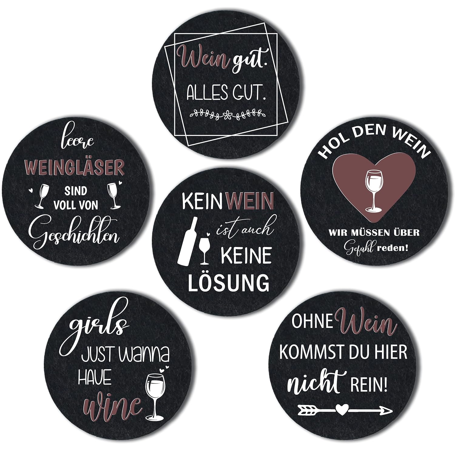 Filz-Untersetzer mit lustigen Sprüchen – 6er Set