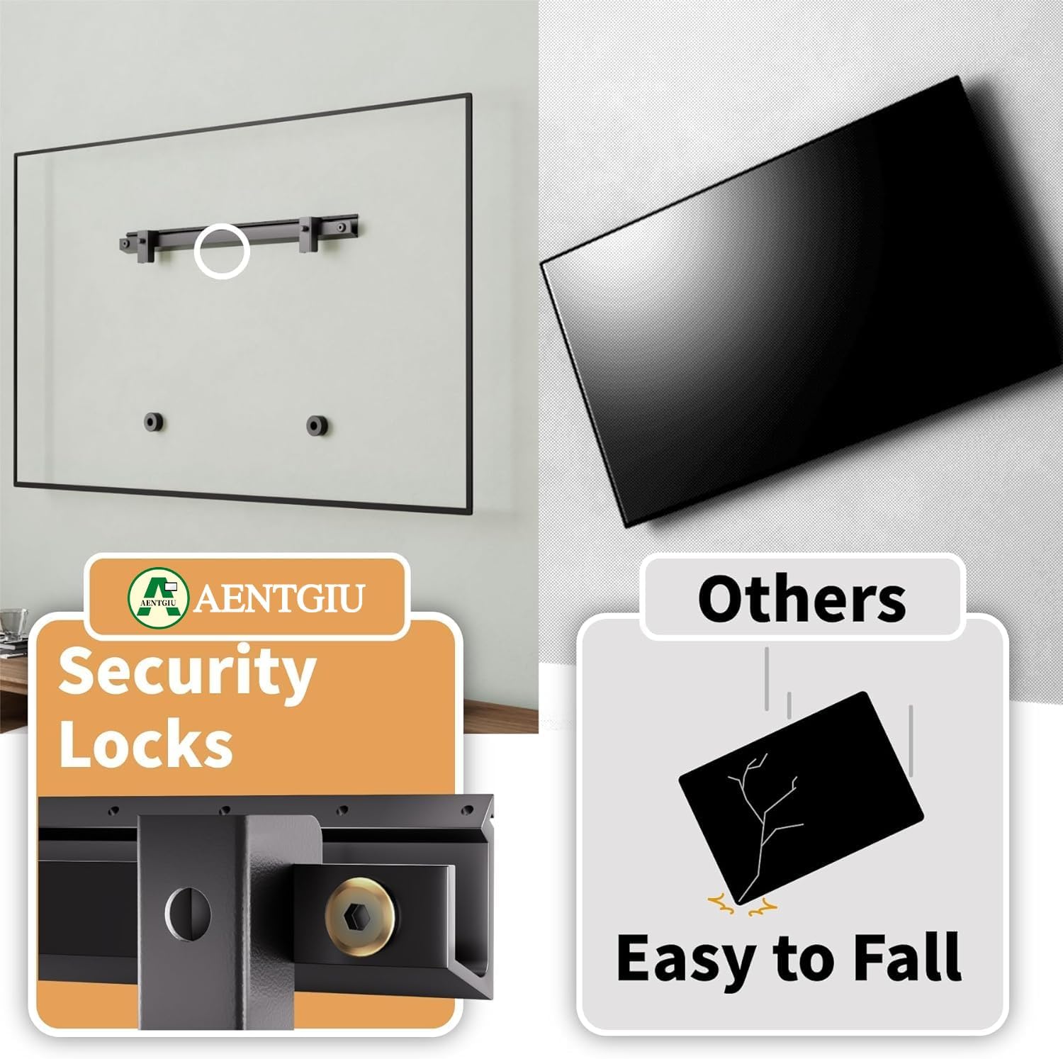 Thumbnail 3 de AENTGIU 2-Set Studless Drywall TV Wall Mount for 32–75 inch TVs (No Drill, No Anchors) Heavy-Duty Aluminum Alloy