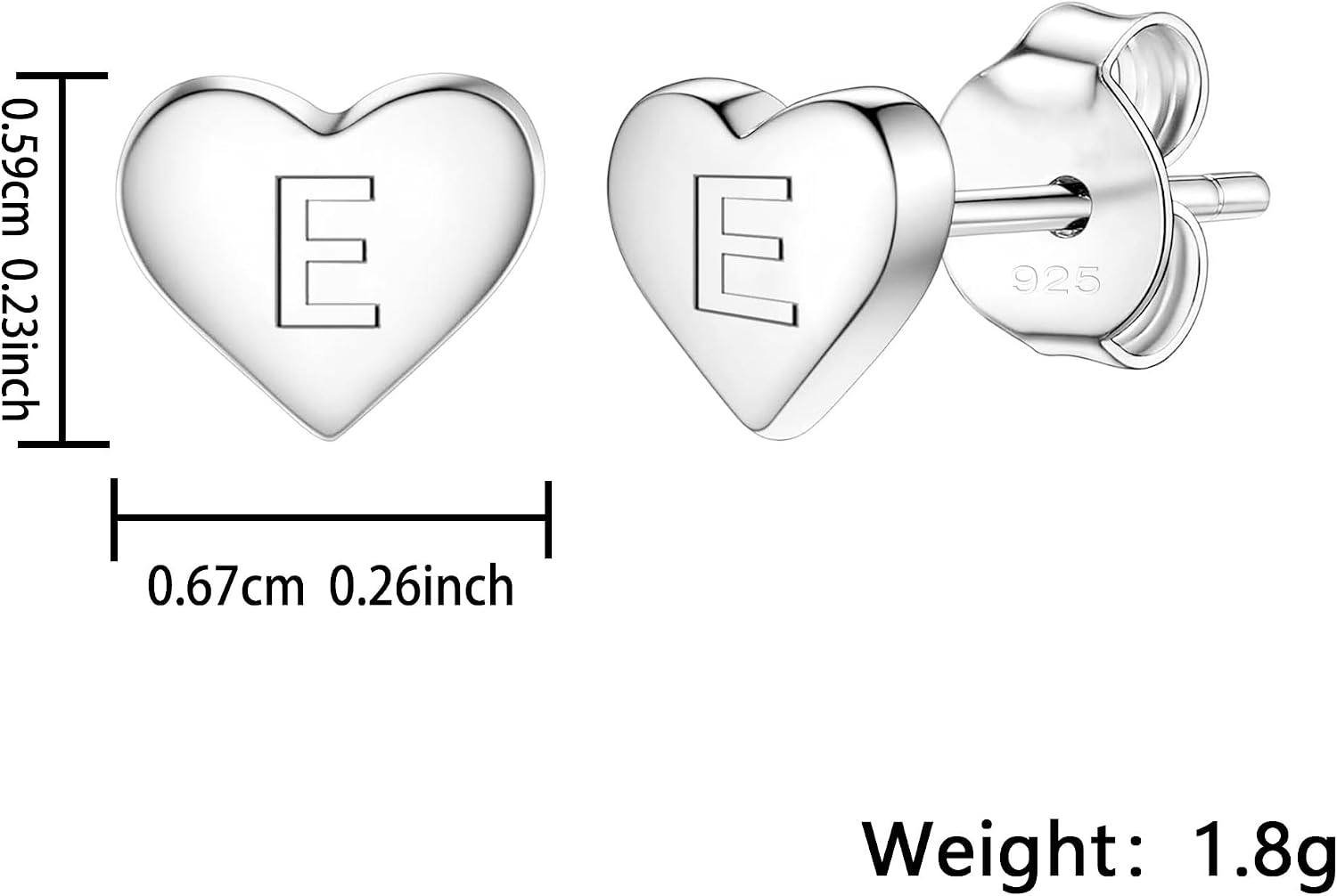 Detalle 2 de Delicate S925 Silver Heart Pendant Earrings with 26 Initials (A–Z) – Gift for Women and Girls