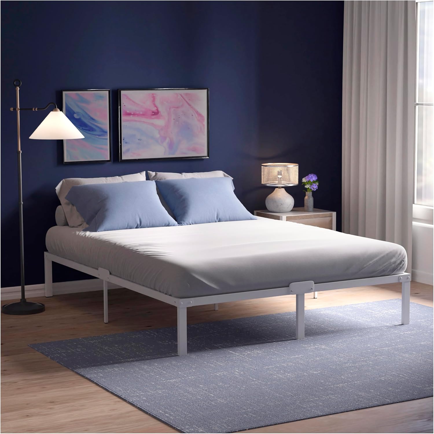 Detalle de Dreamzie Struttura Letto Matrimoniale 140x190 con Rete in Metallo Bianco – Montaggio Facile e Ampio Spazio di Stoccaggio