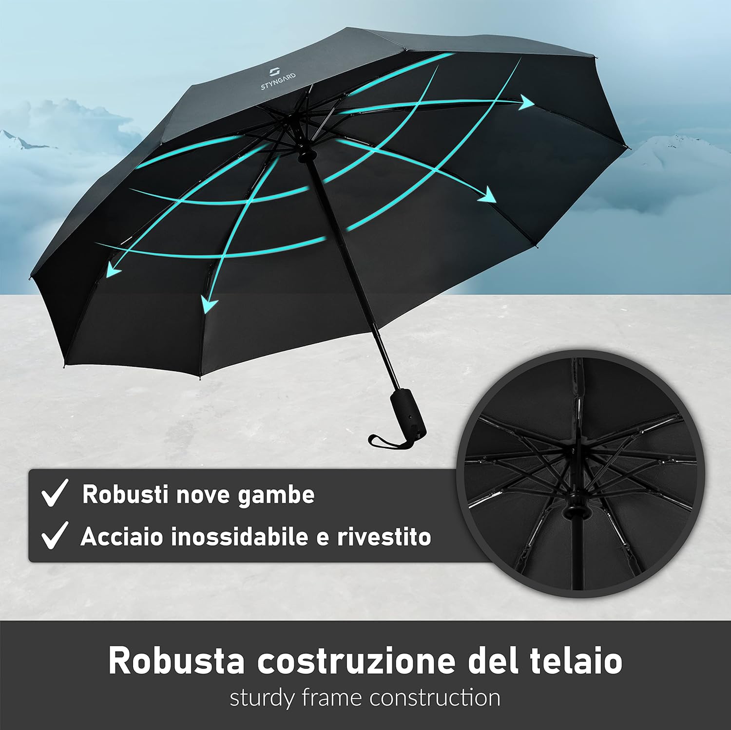 Thumbnail 1 de STYNGARD Ombrello impermeabile fino a 140 km/h OSLO, automatico e tascabile