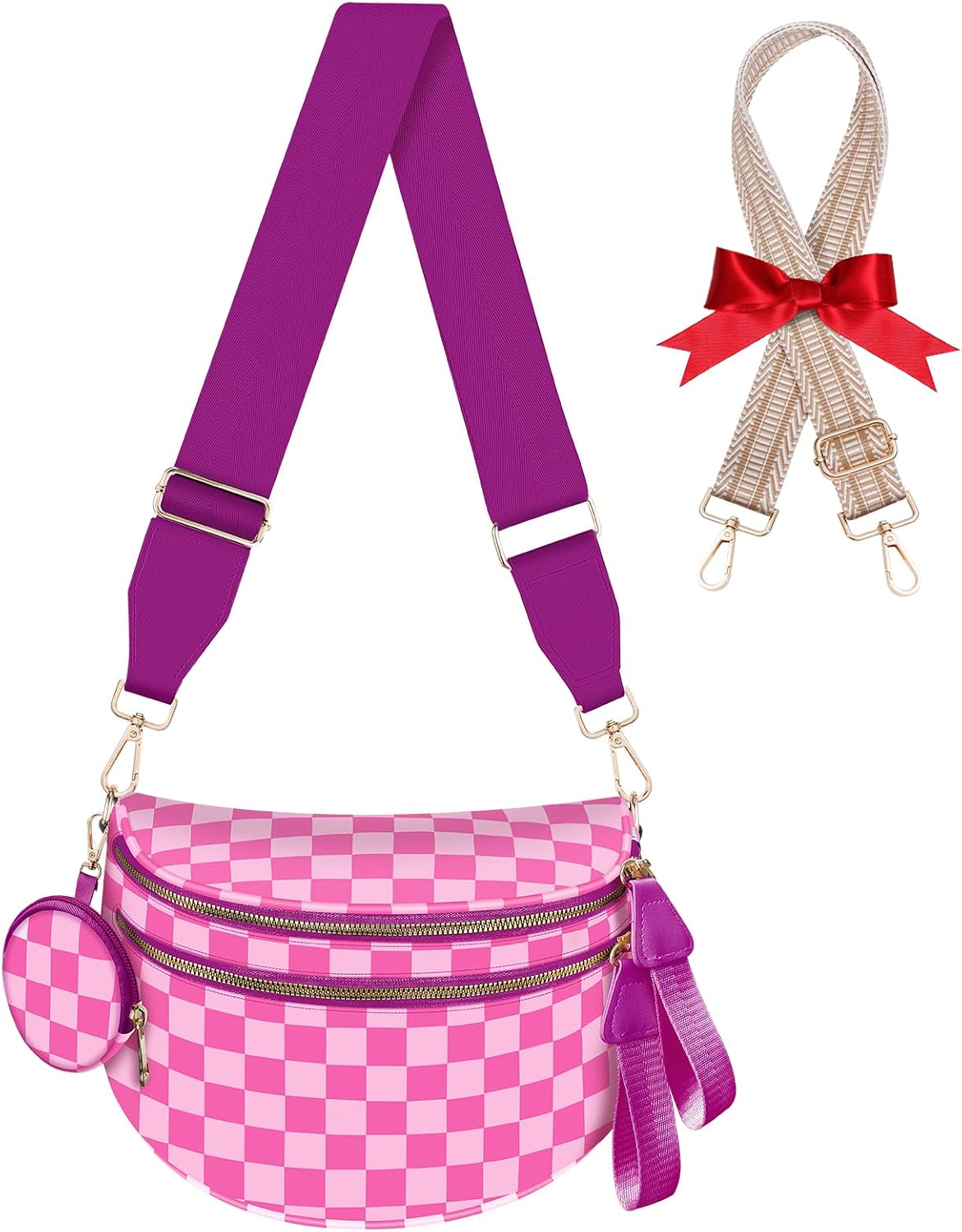 Detalle de Rose Checkered Bum Bag with Removable Wallets