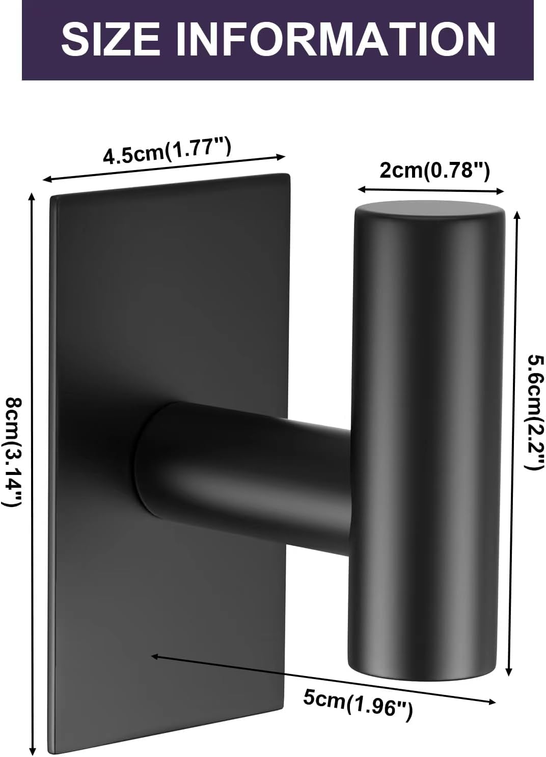 Detalle 2 de VAEHOLD 065 Adhesive Wall Hooks, Black Stainless Steel, 4-Pack