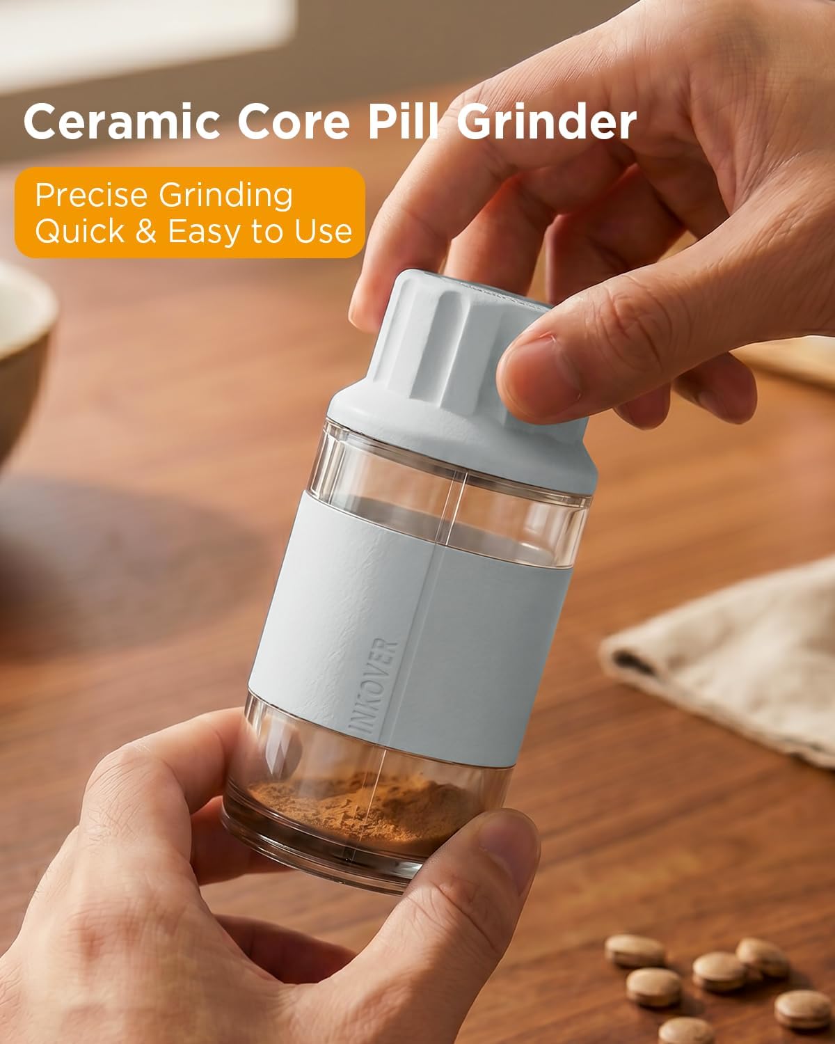Detalle de GAONLY Ceramic Core Small Pill Crusher: Ultra-Fine Powder for Easier Swallowing (Blue)