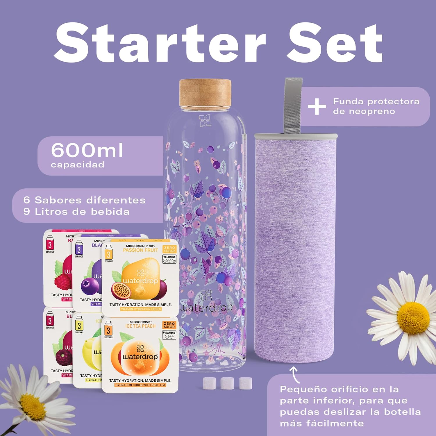Detalle 2 de waterdrop® Día de la Madre: Botella de Vidrio 600ml + 18 Cubos 💧