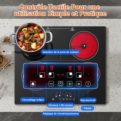 Thumbnail 6 de KICHPOWER Plaque Vitrocéramique 4 Feux encastrable 60 cm — commande tactile et sécurité renforcée