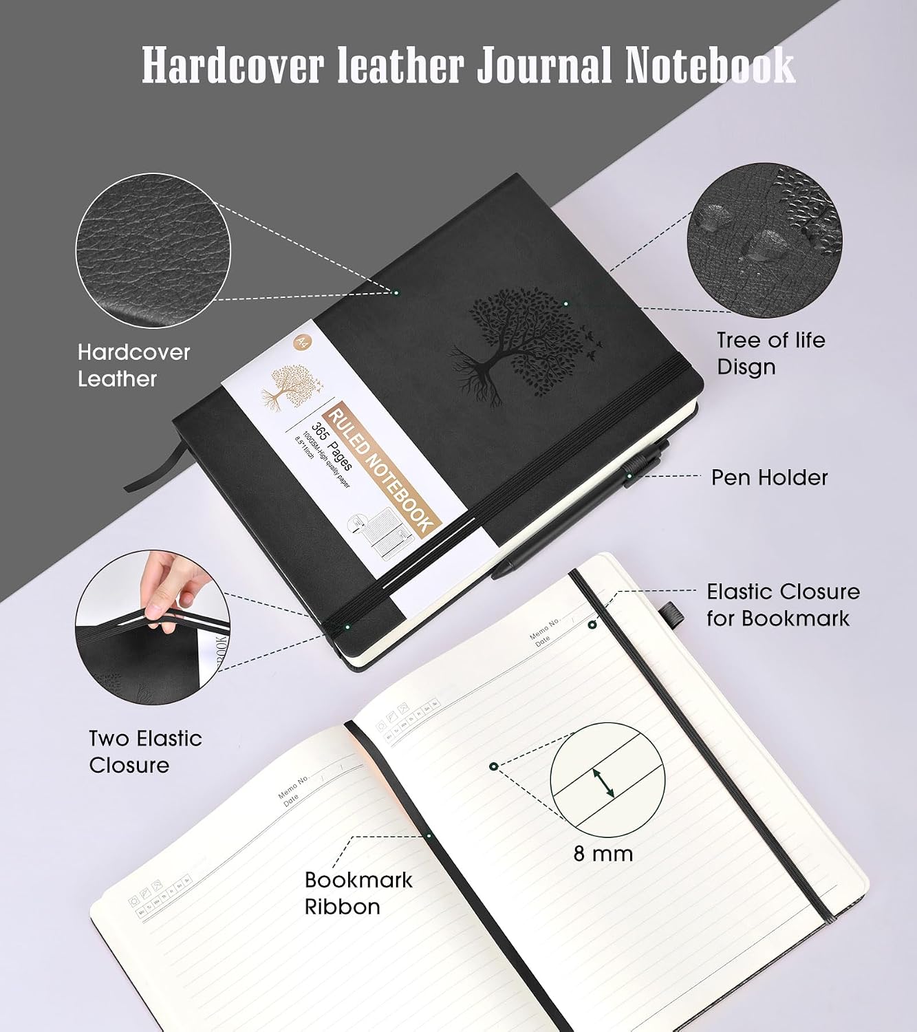 Detalle 2 de Ansopu A4 Lined Journal Notebook, 365 Pages, 100 GSM Paper