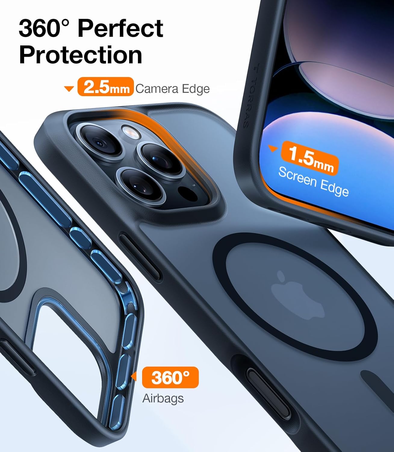 Thumbnail 2 de Torras 12FT Military Shockproof iPhone 15 Pro MagSafe case with MagSafe magnets, 20W charging support and titanium buttons (black)