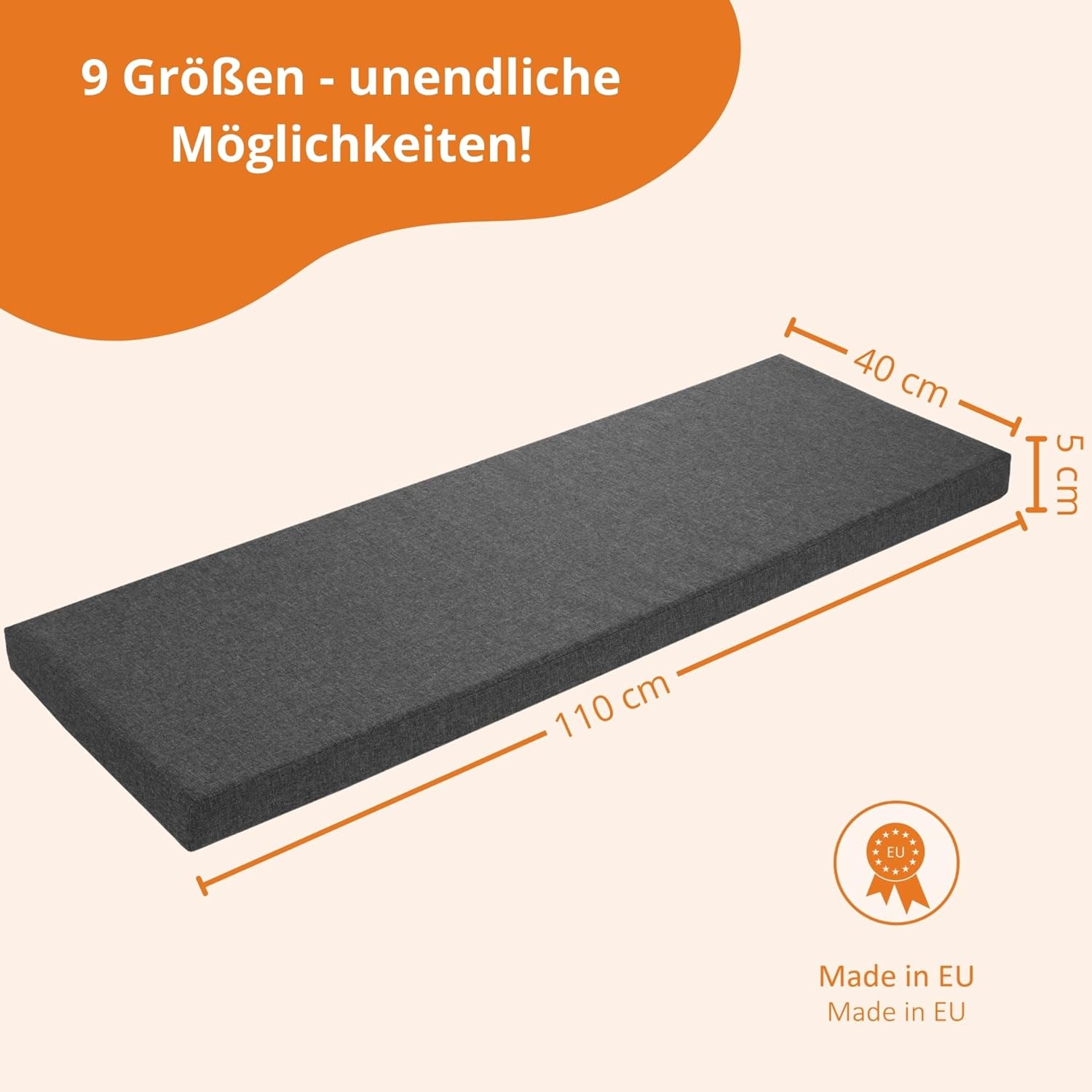 Thumbnail 4 de sleepling Bankauflage 110x40 cm dunkelgrau – Outdoor & Indoor Sitzkissen mit waschbarem Bezug