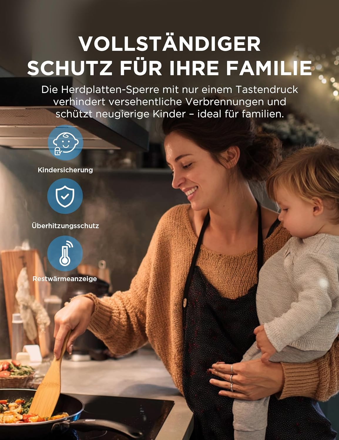 Detalle de MIDEA Induktionskochfeld mit Flexzonen – Glaskeramik, 220–240V, Berührungskontrolle