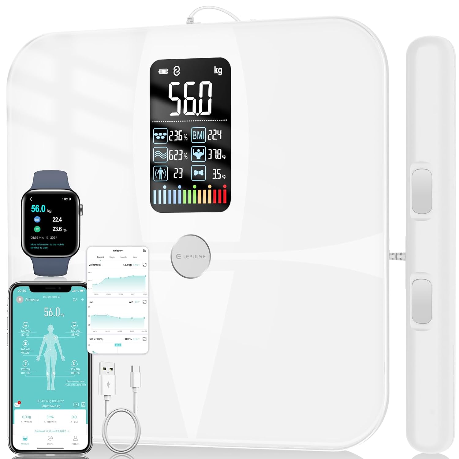Detalle de Lepulse 8-Electrode Body Composition Scale with Large Display and 20 Metrics
