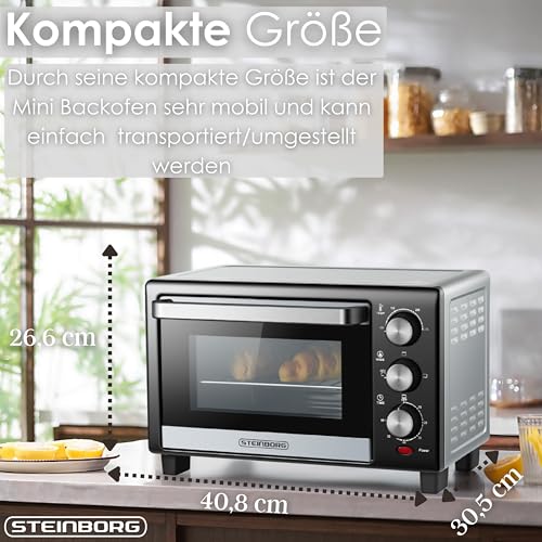 Thumbnail 5 de Steinborg Mini Backofen 15 Liter – Pizzaofen, 1200 W, 100–230 °C, 60 Min Timer