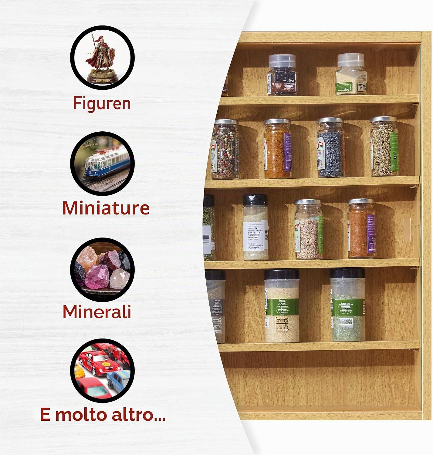 Thumbnail 3 de Inter Link Espositore da parete per oggetti da collezione – 4 ripiani, 5 scomparti, MDF decoro Faggio