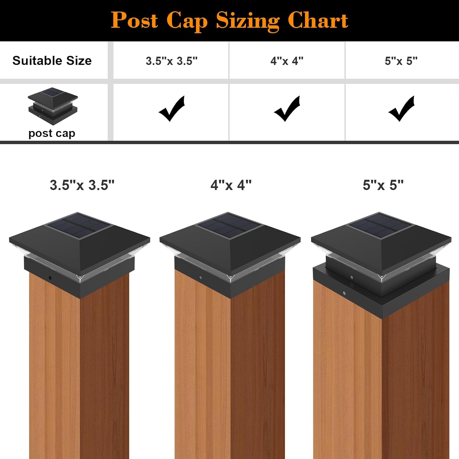 Thumbnail 1 de T-SUNUS 4 Pack Solar Post Lights (Warm 3000K / Cool 6000K) IP65 Outdoor LED Fence & Deck Cap Lights
