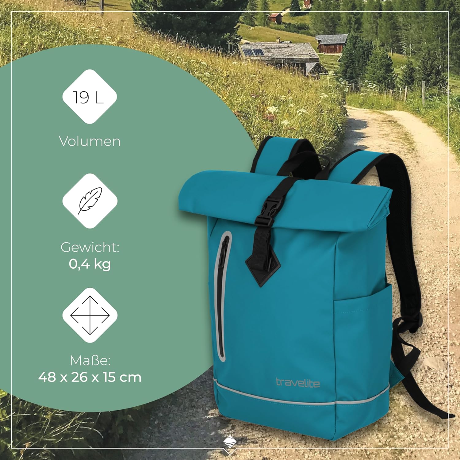 Detalle de Travelite Rolltop Rucksack wasserfest (19 l) – BASICS für Alltag, Stadt und Rad