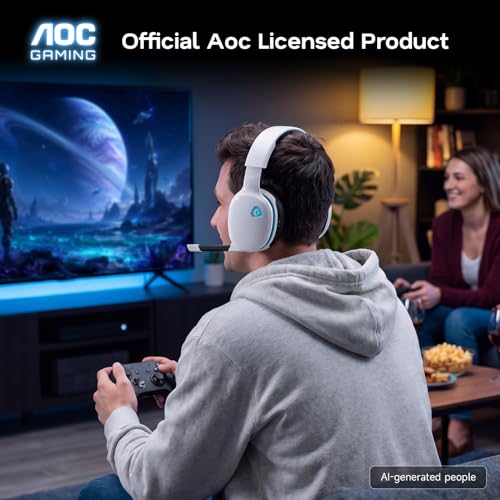 Thumbnail 6 de AOC 2.4GHz Wireless Gaming Headset for PS5/PS4/PC/Switch (White) – 45Hr Battery, 50mm Drivers, Detachable Mic