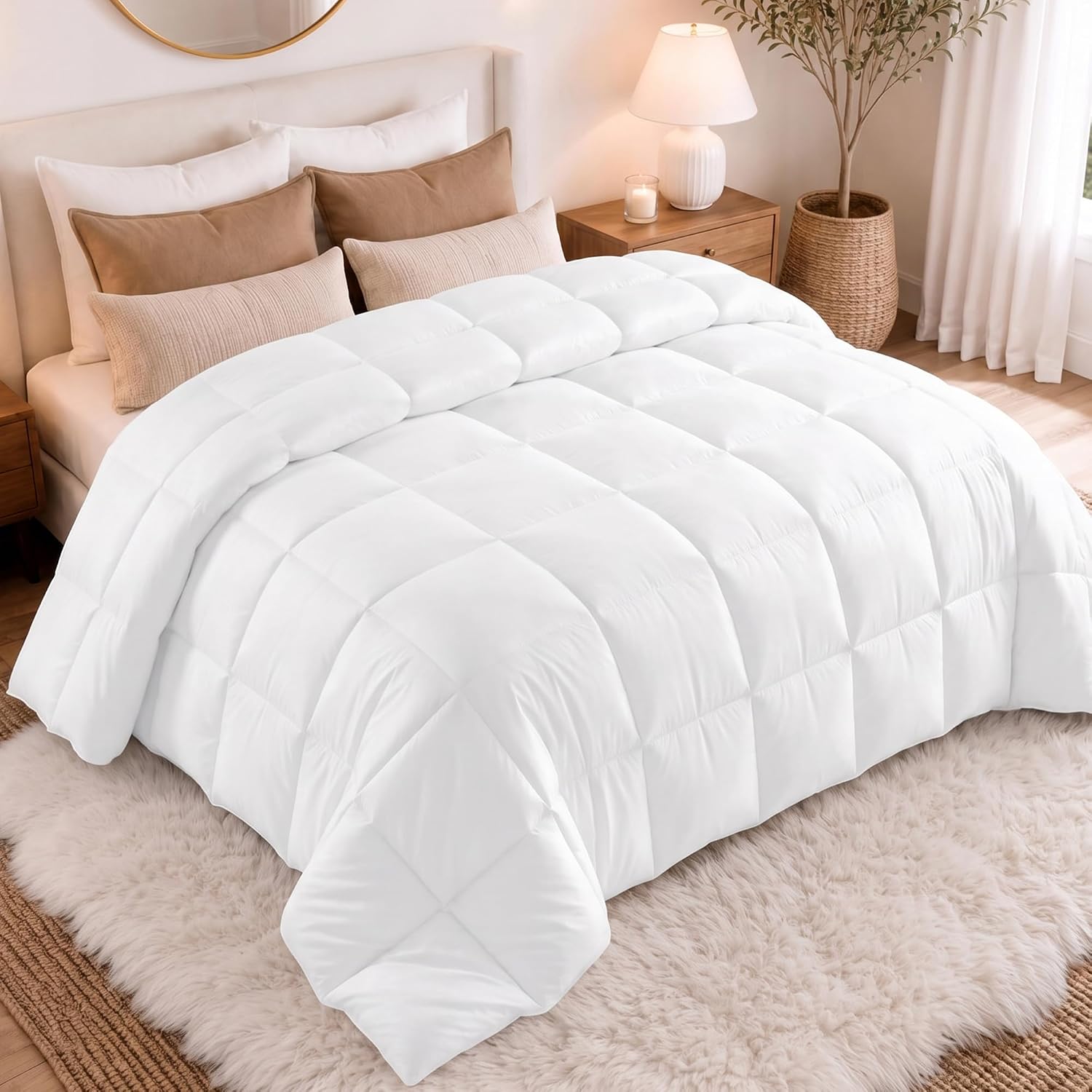 Detalle 2 de Utopia Bedding UB0060 Queen Comforter, 88 x 88 Inches, White, Box-Stitched