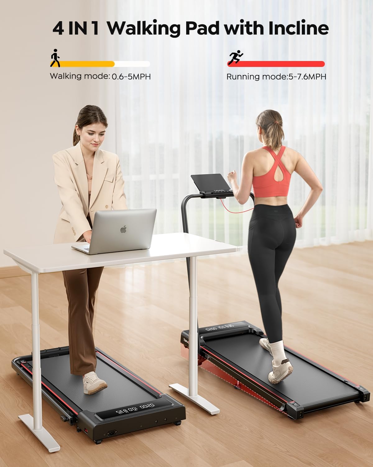Detalle 1 de TOPUTURE TP4 Walking Pad Treadmill with 9% Manual Incline and App