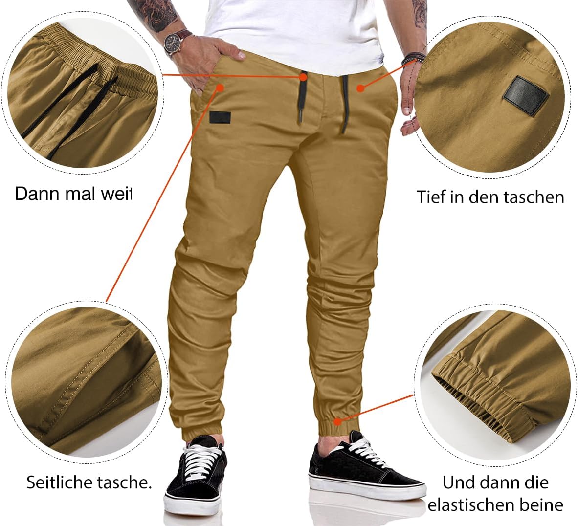 Thumbnail 3 de JMIERR Herren Chino Cargo Hose im Slim-Fit – Jogginghose aus Baumwolle mit elastischem Bund und Kordelzug