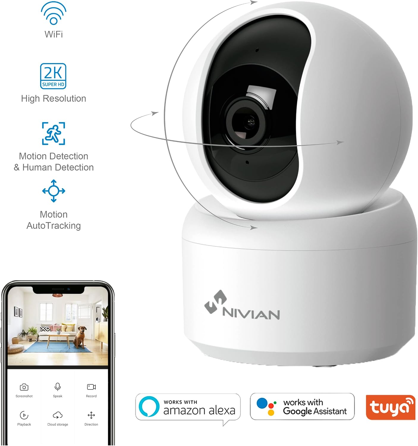 Detalle 2 de NIVIAN Caméra dôme WiFi 2K 360º
