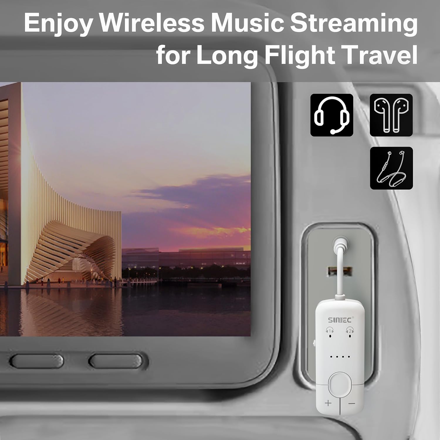 Thumbnail 1 de Airfly Airplane Bluetooth Adapter for Headphones – Dual Transmitter, 3.5mm AUX, 35H Playtime