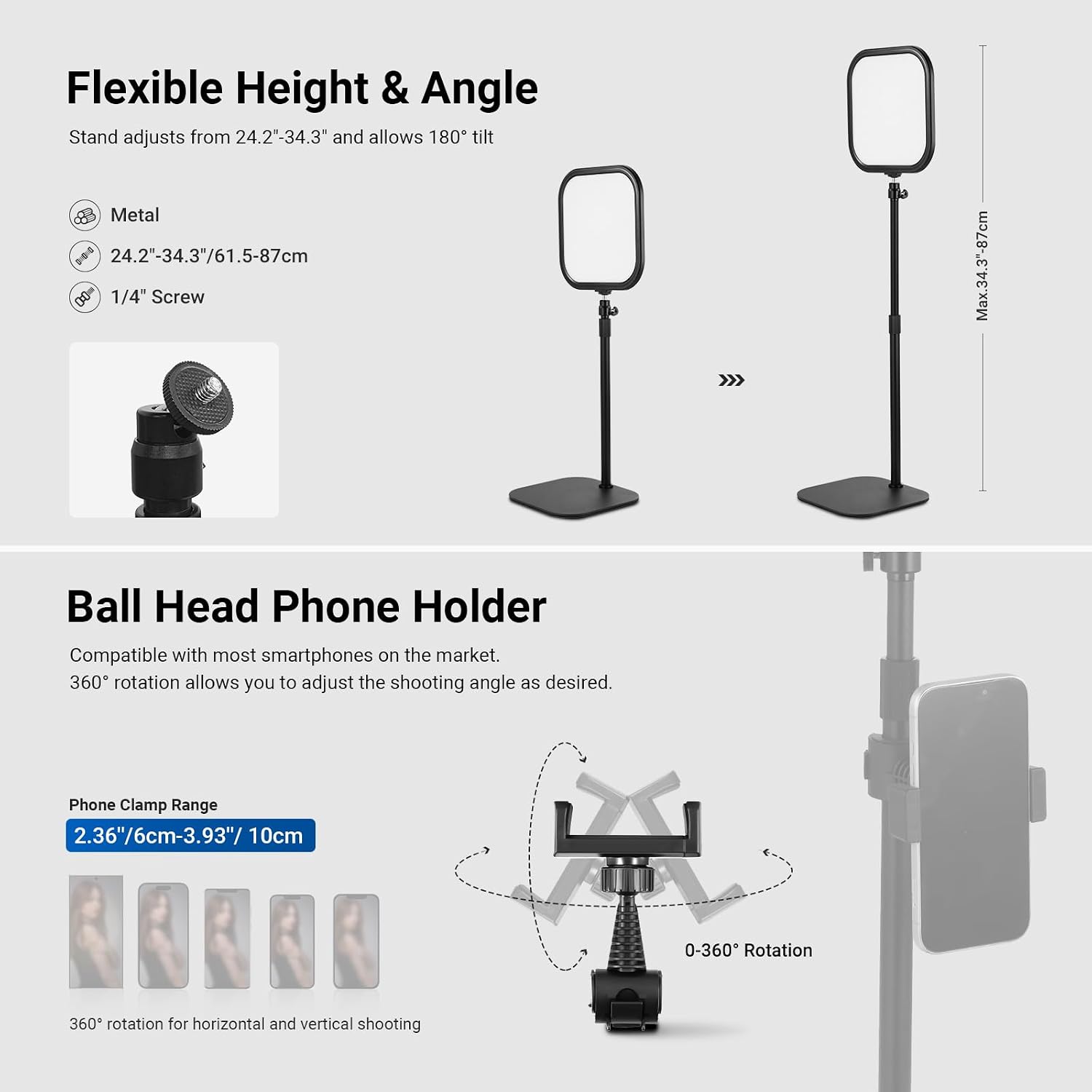 Thumbnail 4 de NEEWER Basics 10.8" Video Conference Lighting with Desk Stand & Phone Holder (15W Bi-Colour, CRI95+)