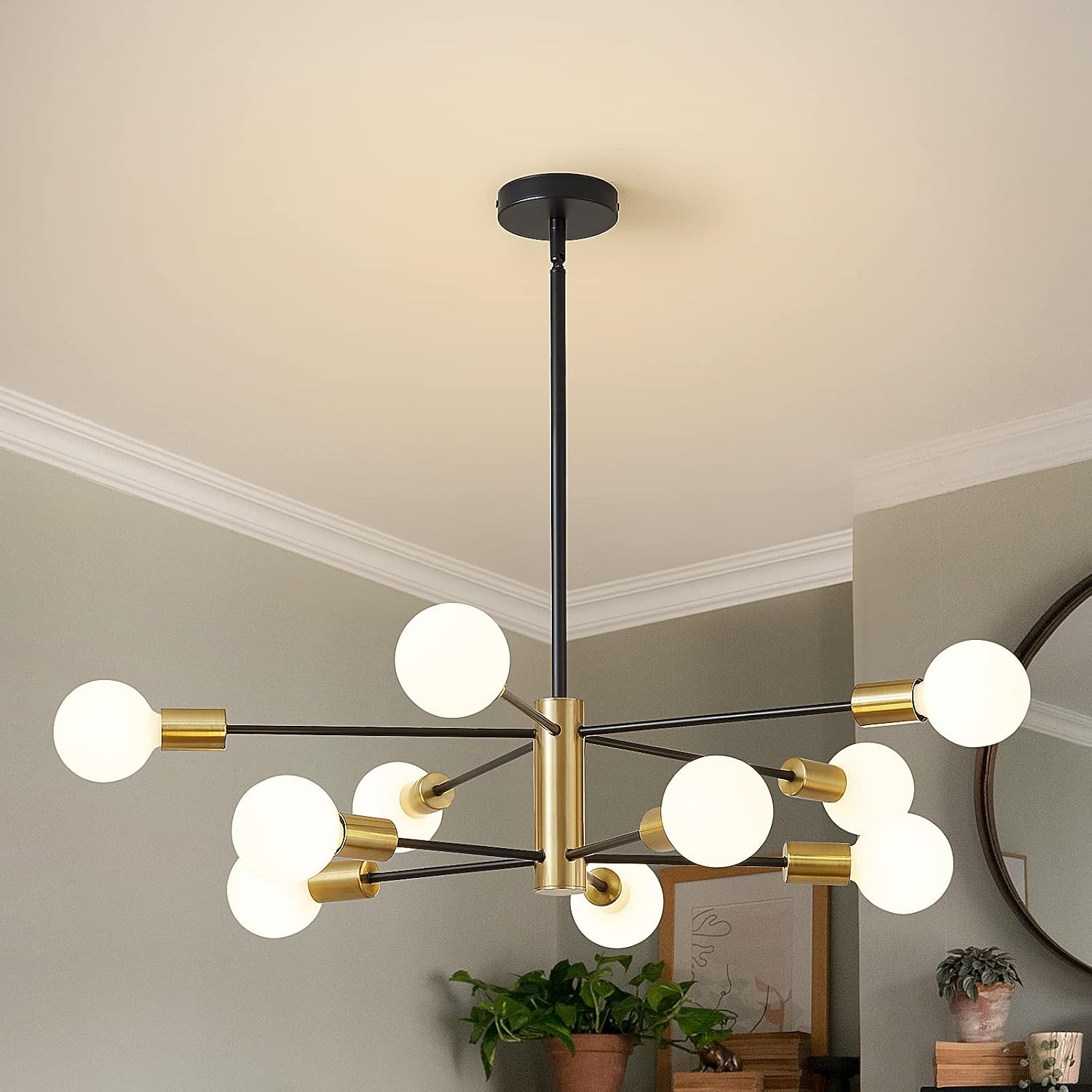Detalle de RUIYEY 606267276310 10-Light Black and Gold Sputnik Chandelier